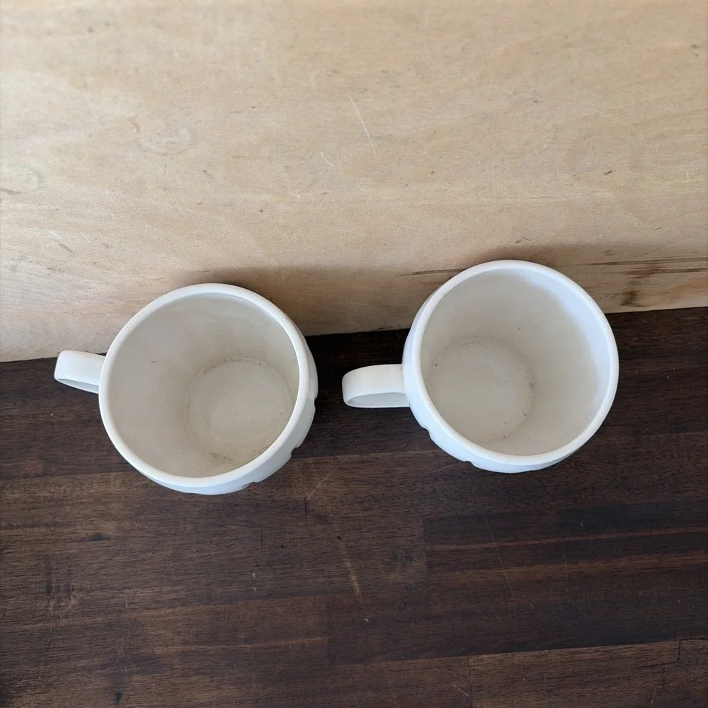 Pair Of 2003 Starbucks Siren Coffee Mug White Fluted Barista Set of Two Vintage